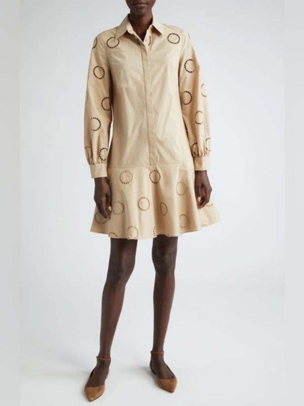 Akris Punto Eyelet Embroidered Long Sleeve Cotton Shirtdress Sz 12 retail $ 1490